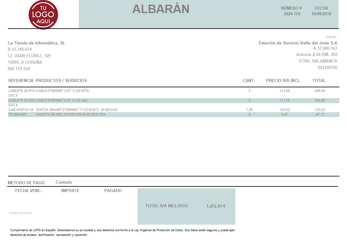 Albaran 10 apaisado iva incluido