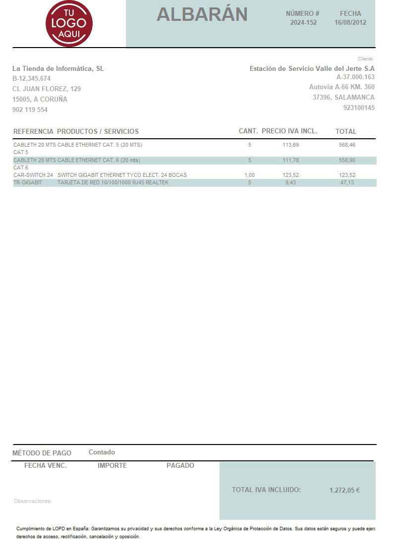 Albaran 10 iva incluido