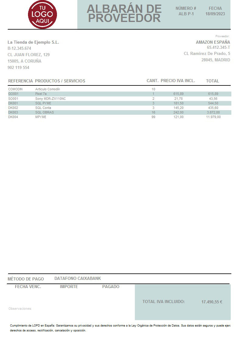Albaran prov 10 IVA Incluido