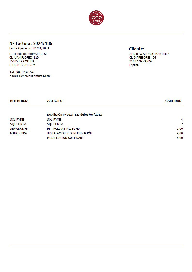 Factura 01 sin valorar