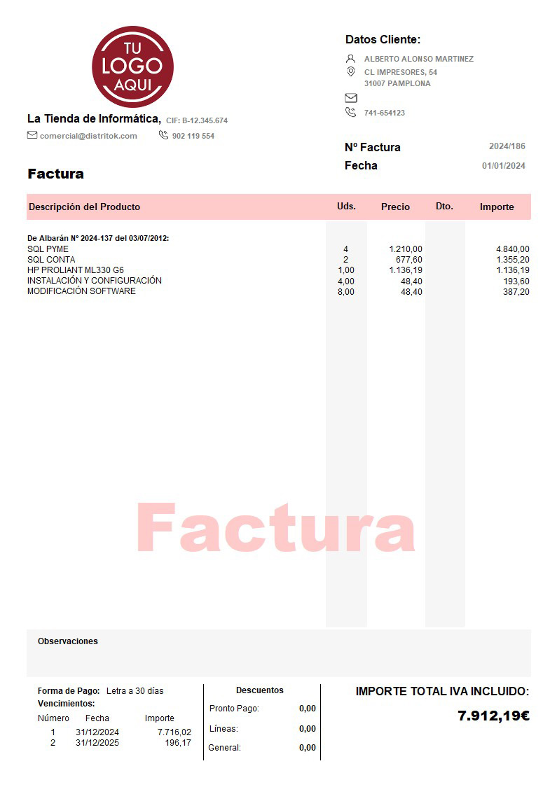 Factura 03 iva incluido