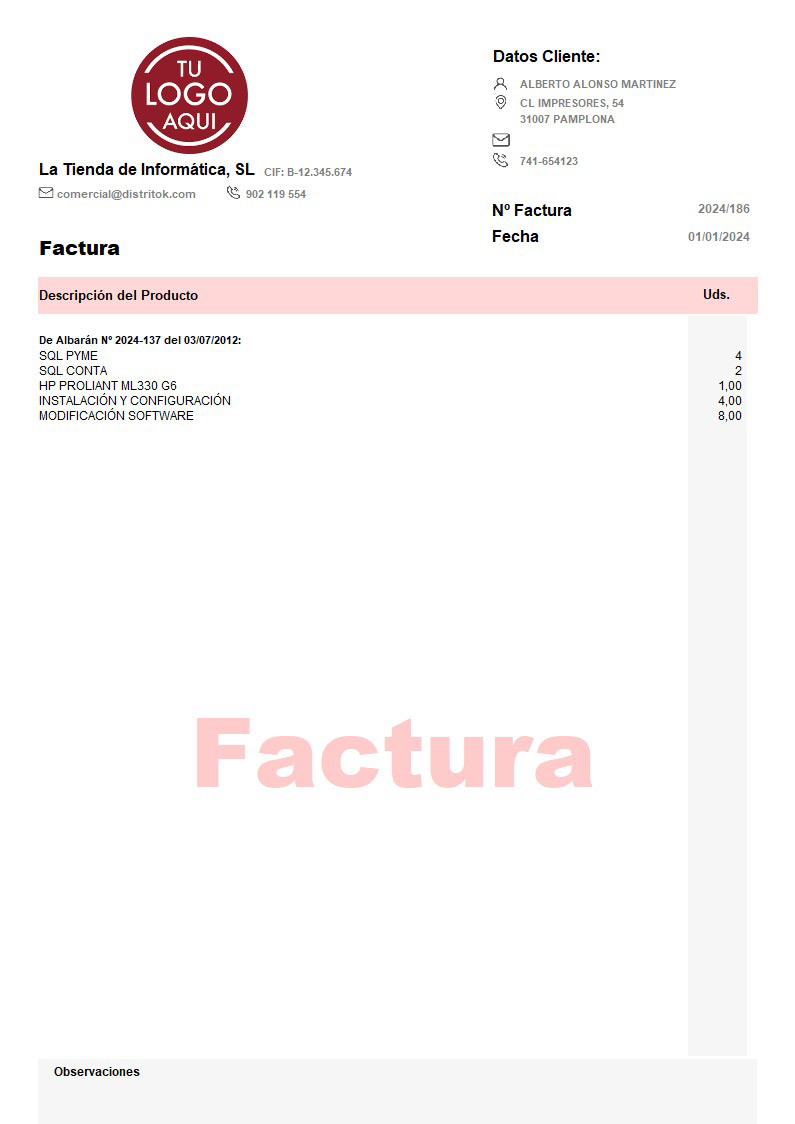 Factura 03 sin valorar