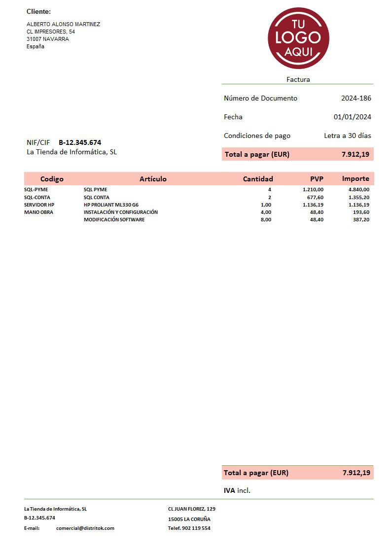 Factura 04 iva incluido