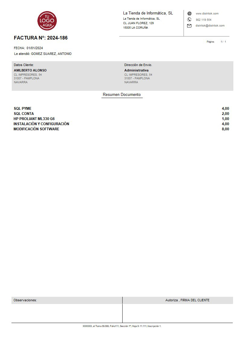 Factura 07 sin valorar