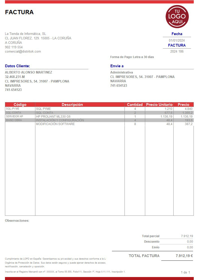 Factura 08 iva incluido