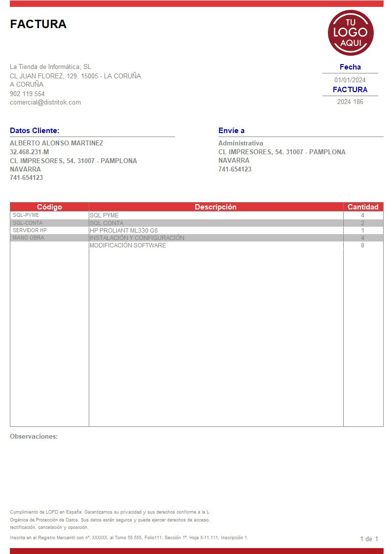 Factura 08 sin valorar