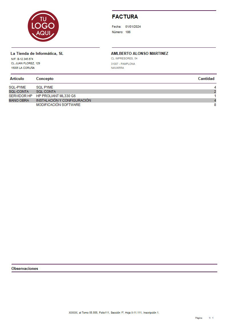 Factura 09 sin valorar