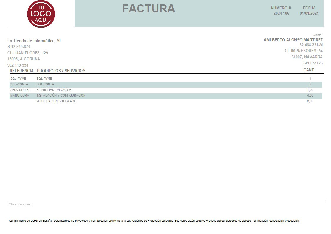 Factura 10 apaisado sin valorar