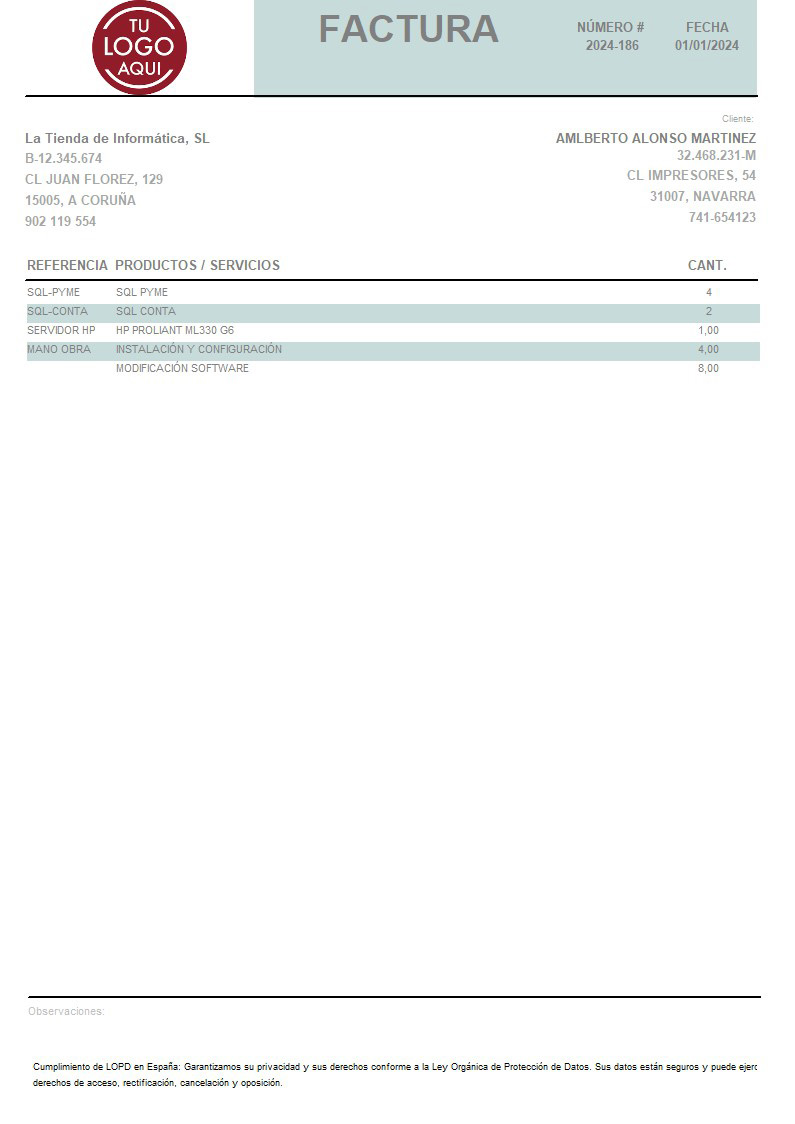 Factura 10 sin valorar