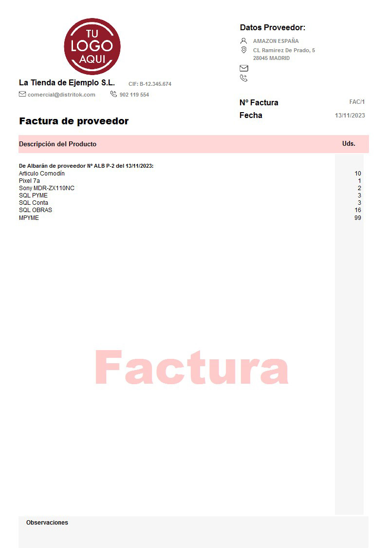 Factura prov 03 Sin valorar