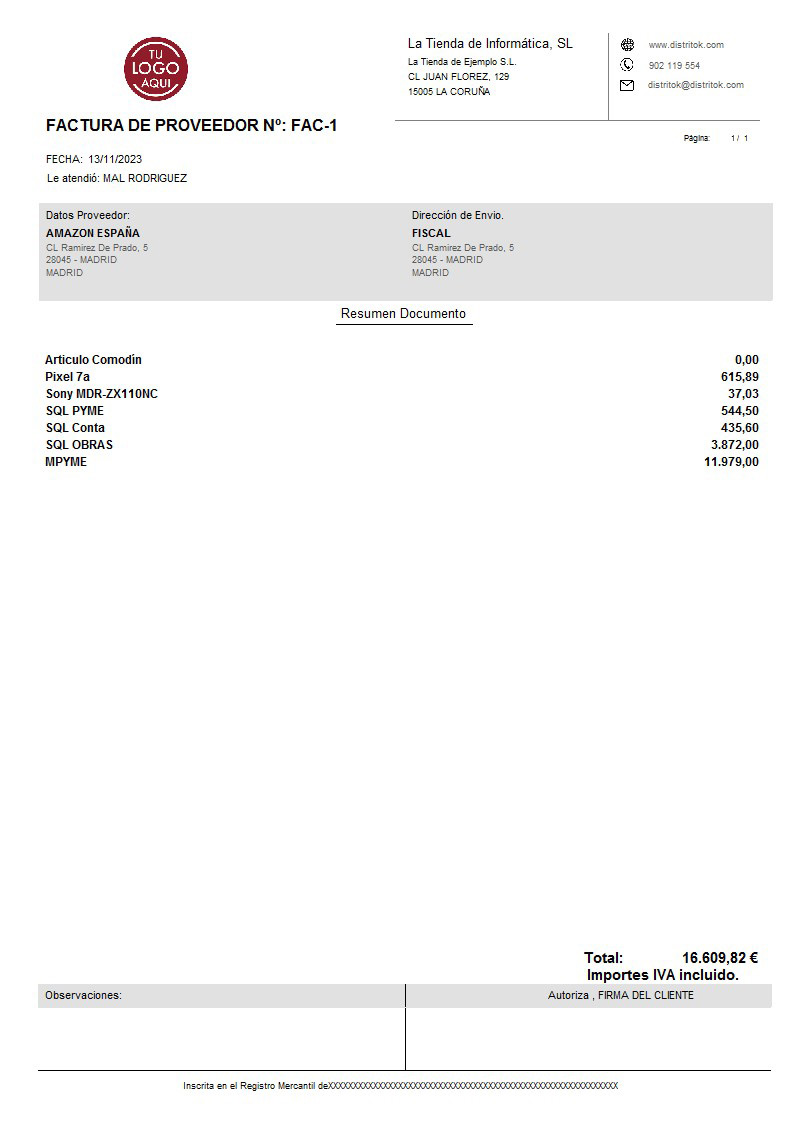 Factura prov 07 IVA Incluido