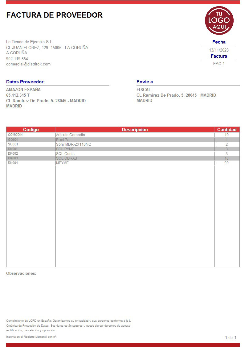 Factura prov 08 Sin valorar