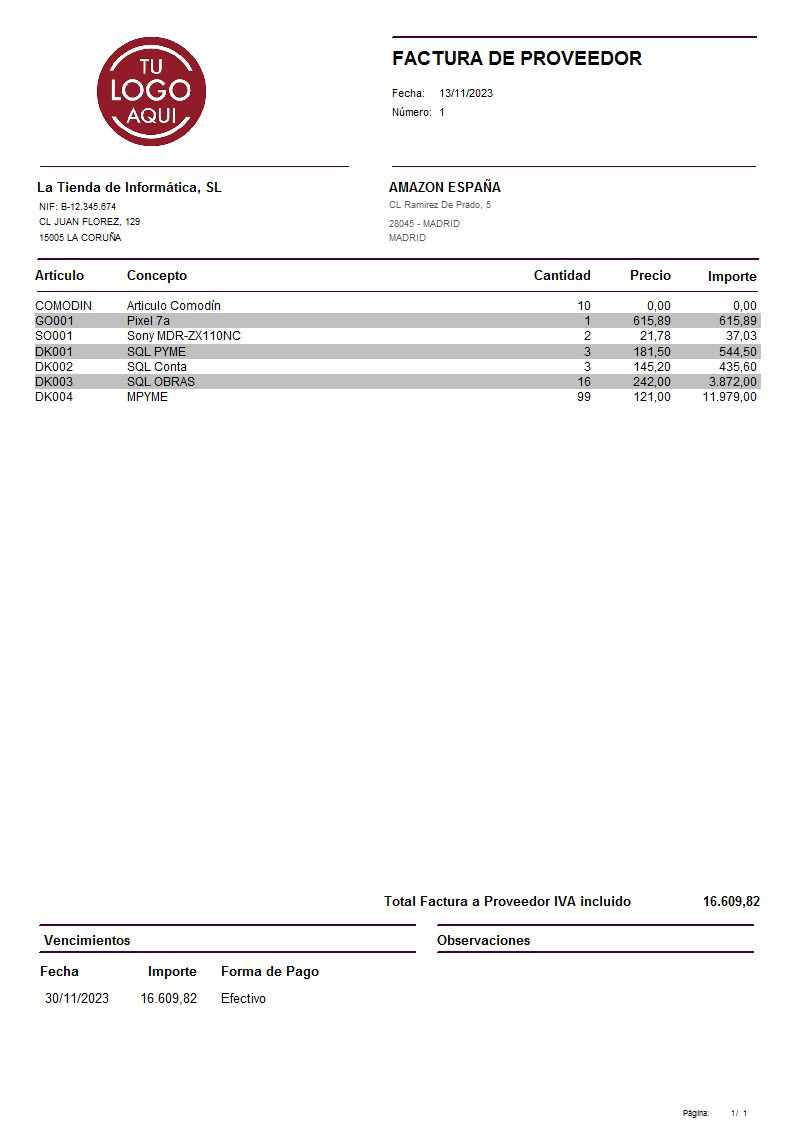 Factura prov 09 IVA Incluido