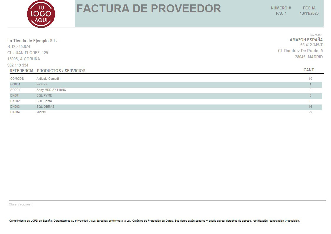 Factura prov 10 apaisado sin valorar