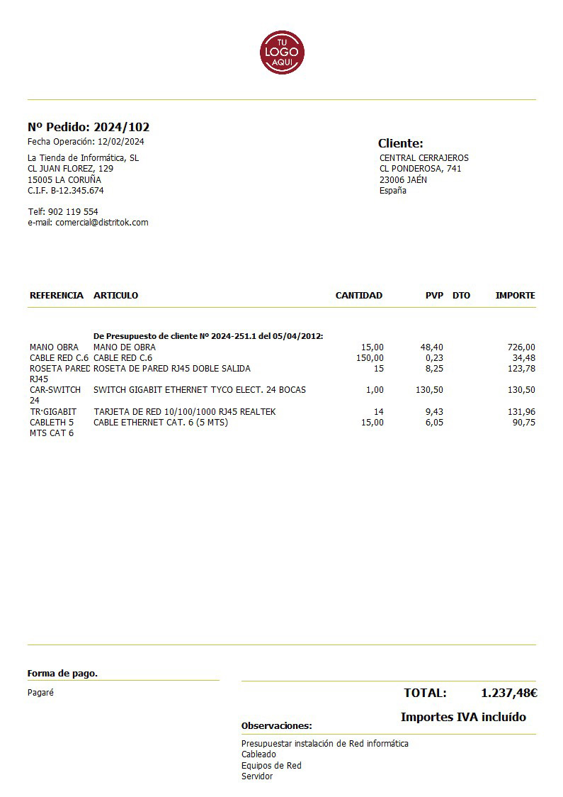 Pedido 01 iva incluido