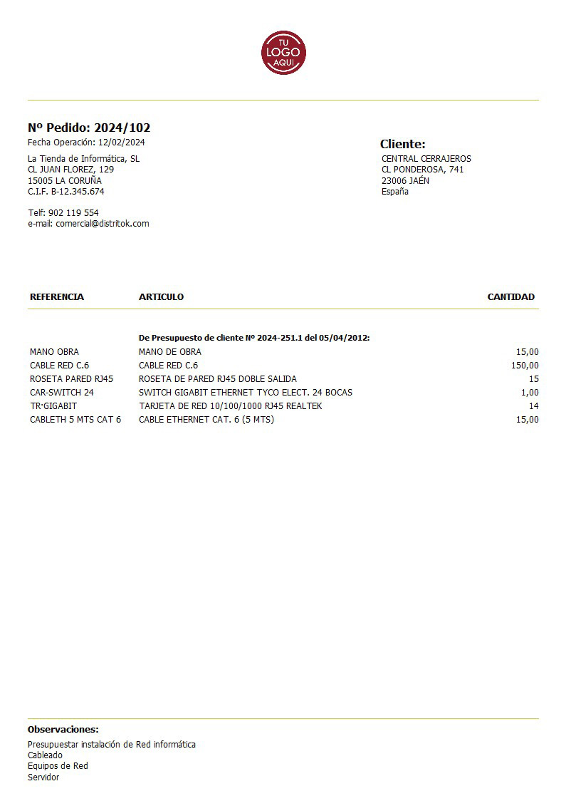 Pedido 01 sin valorar