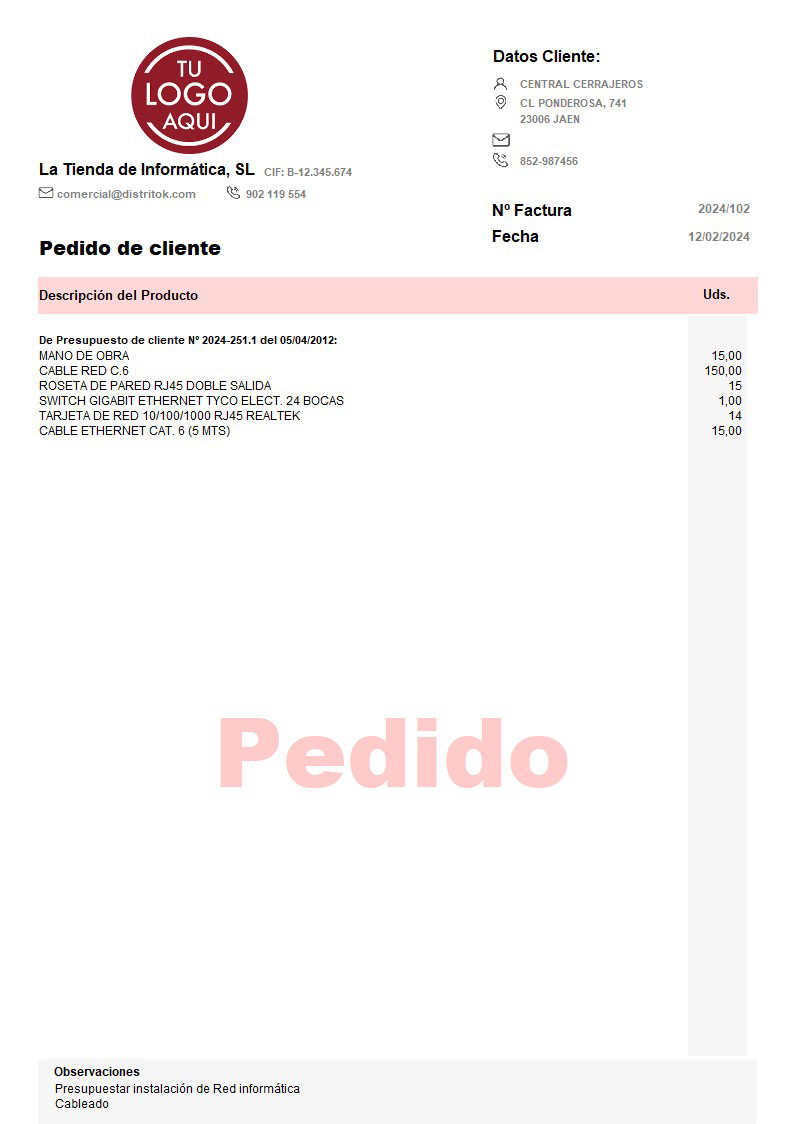 Pedido 03 sin valorar