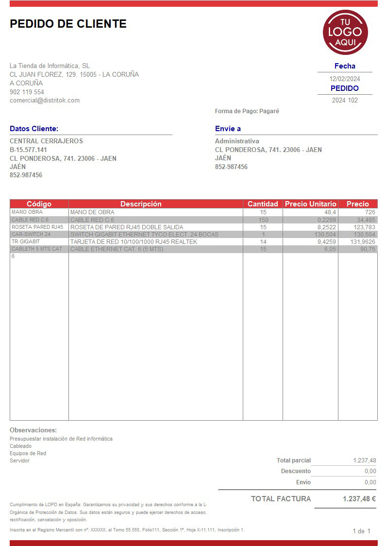 Pedido 08 iva incluido