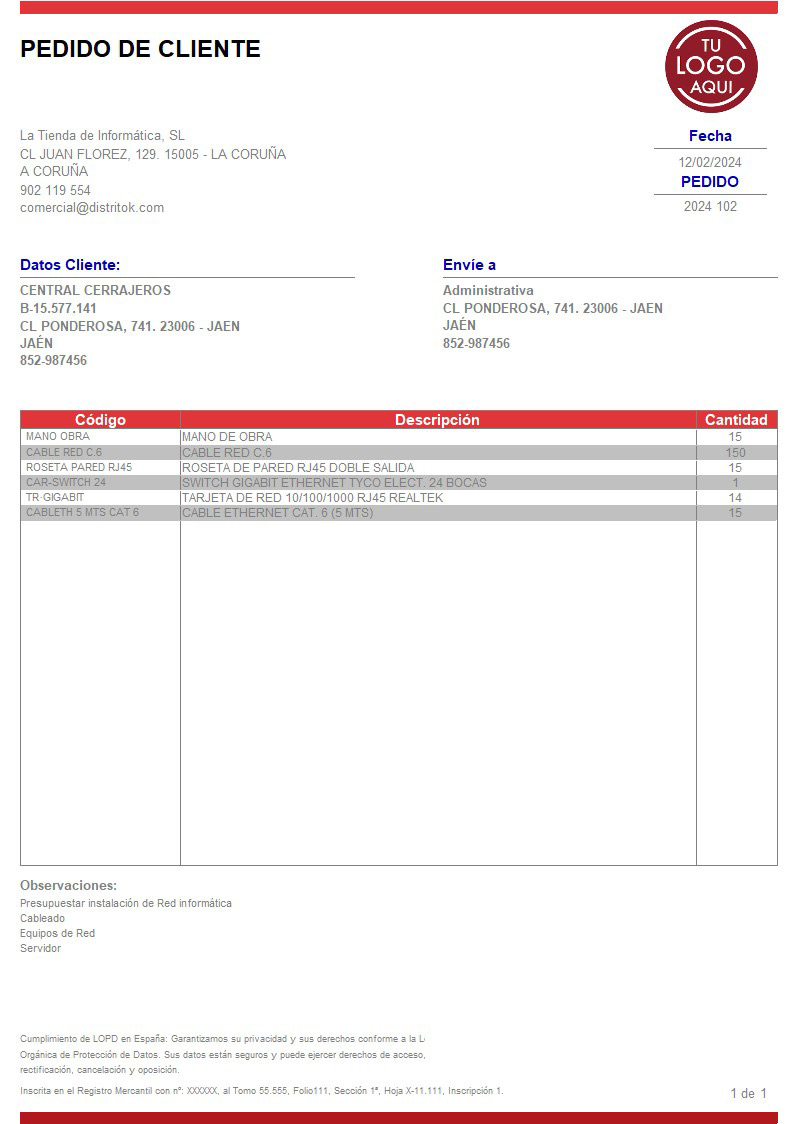 Pedido 08 sin valorar