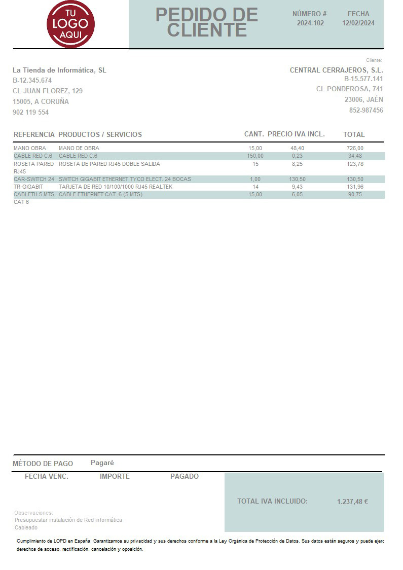 Pedido 10 Iva incluido