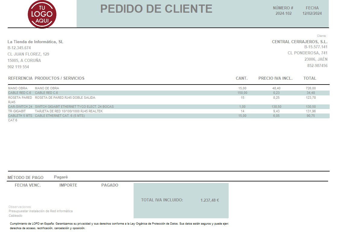 Pedido 10 apaisado IVA Incluido