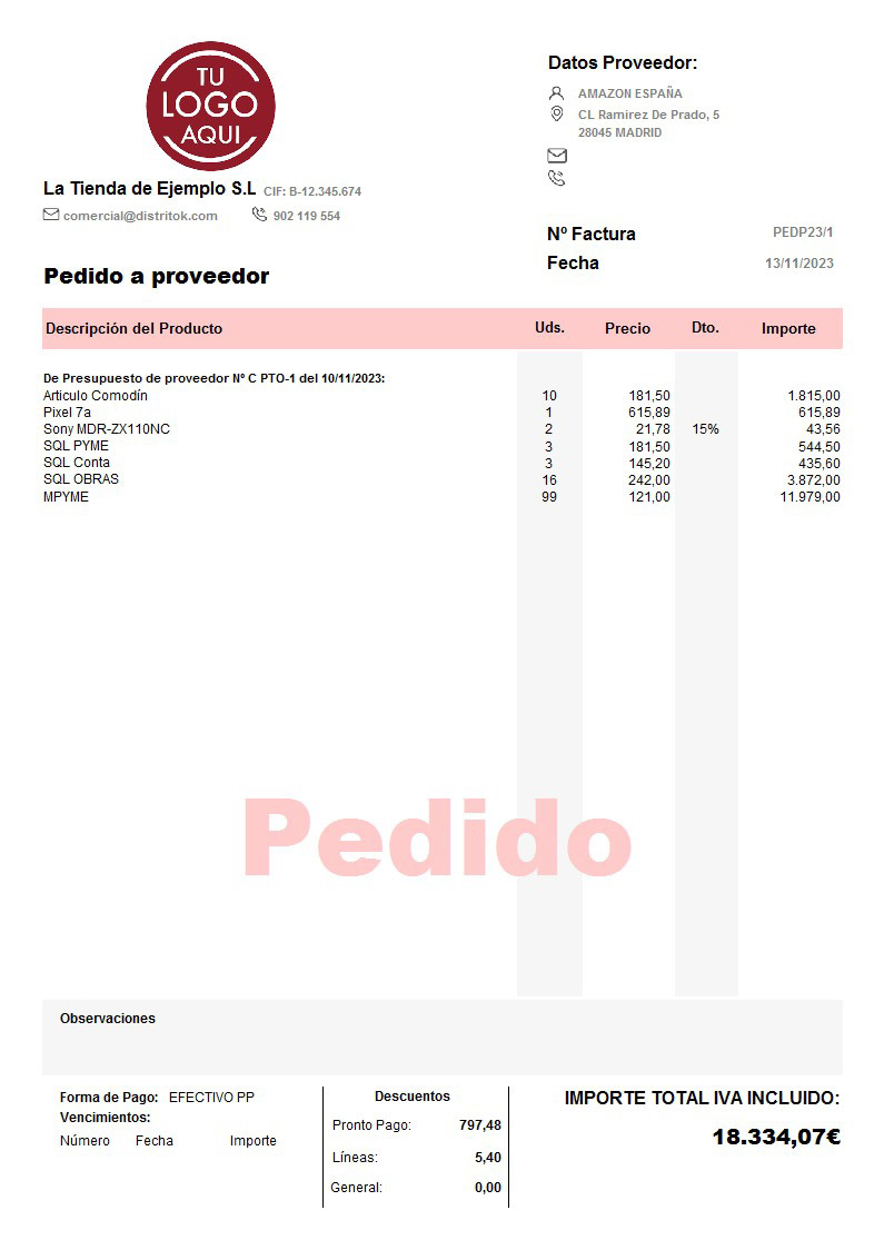 Pedido prov 03 IVA Incluido