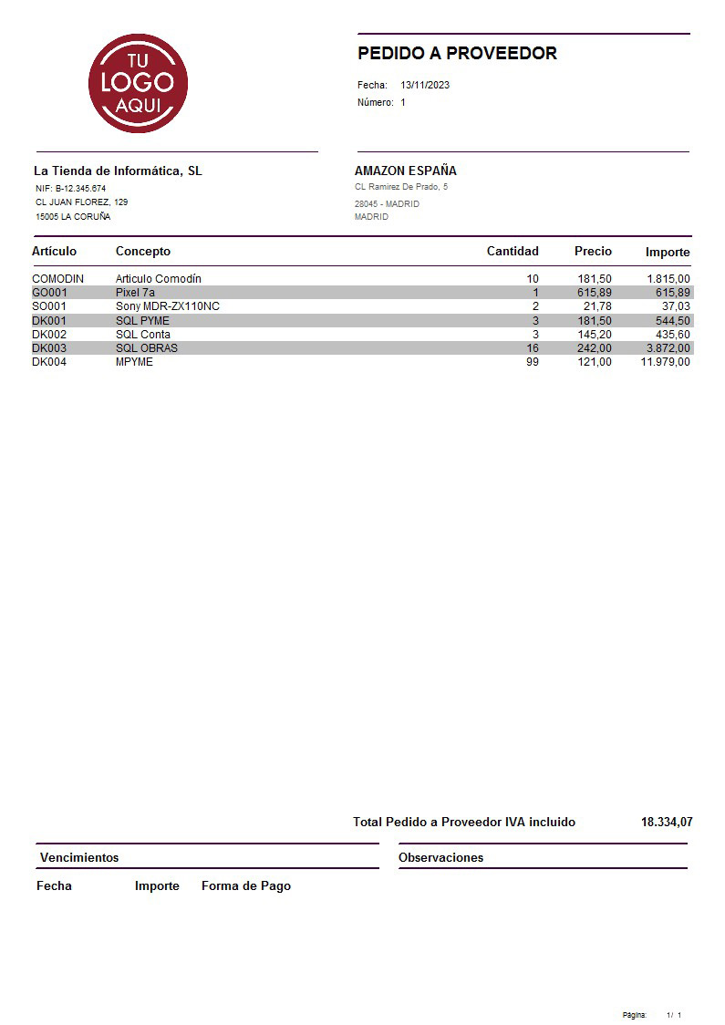 Pedido prov 09 IVA Incluido