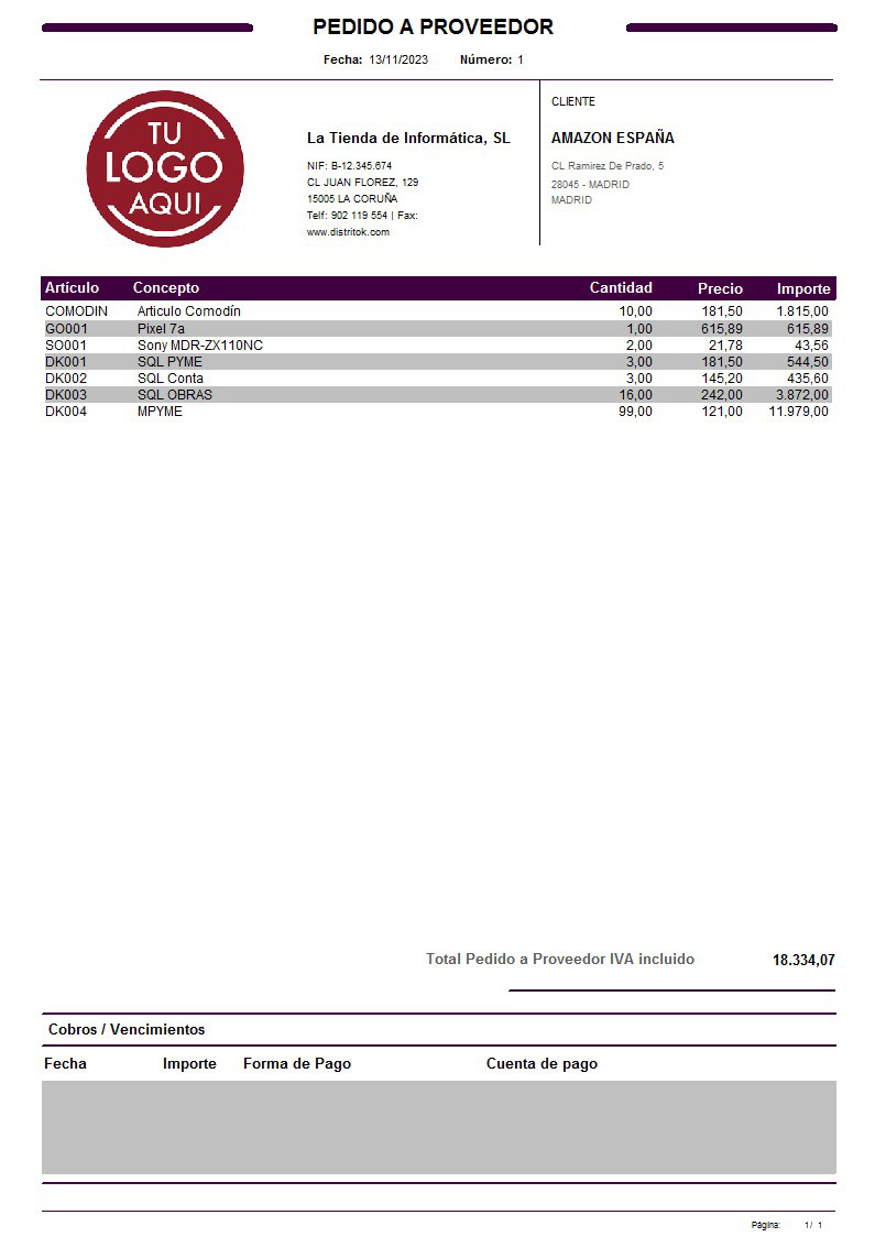 Pedido prov 11 IVA Incluido