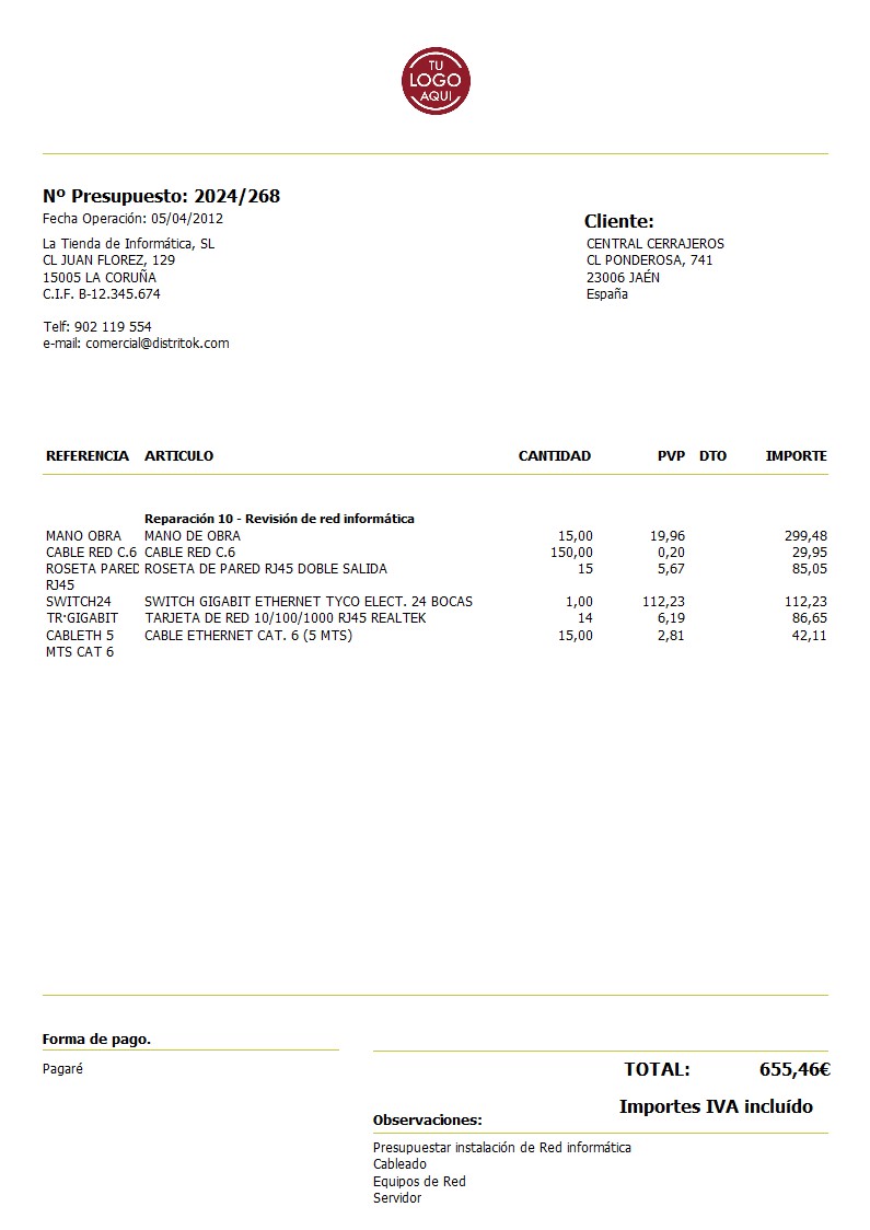 Presupuesto 01 iva incluido