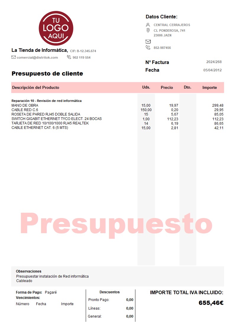 Presupuesto 03 iva incluido