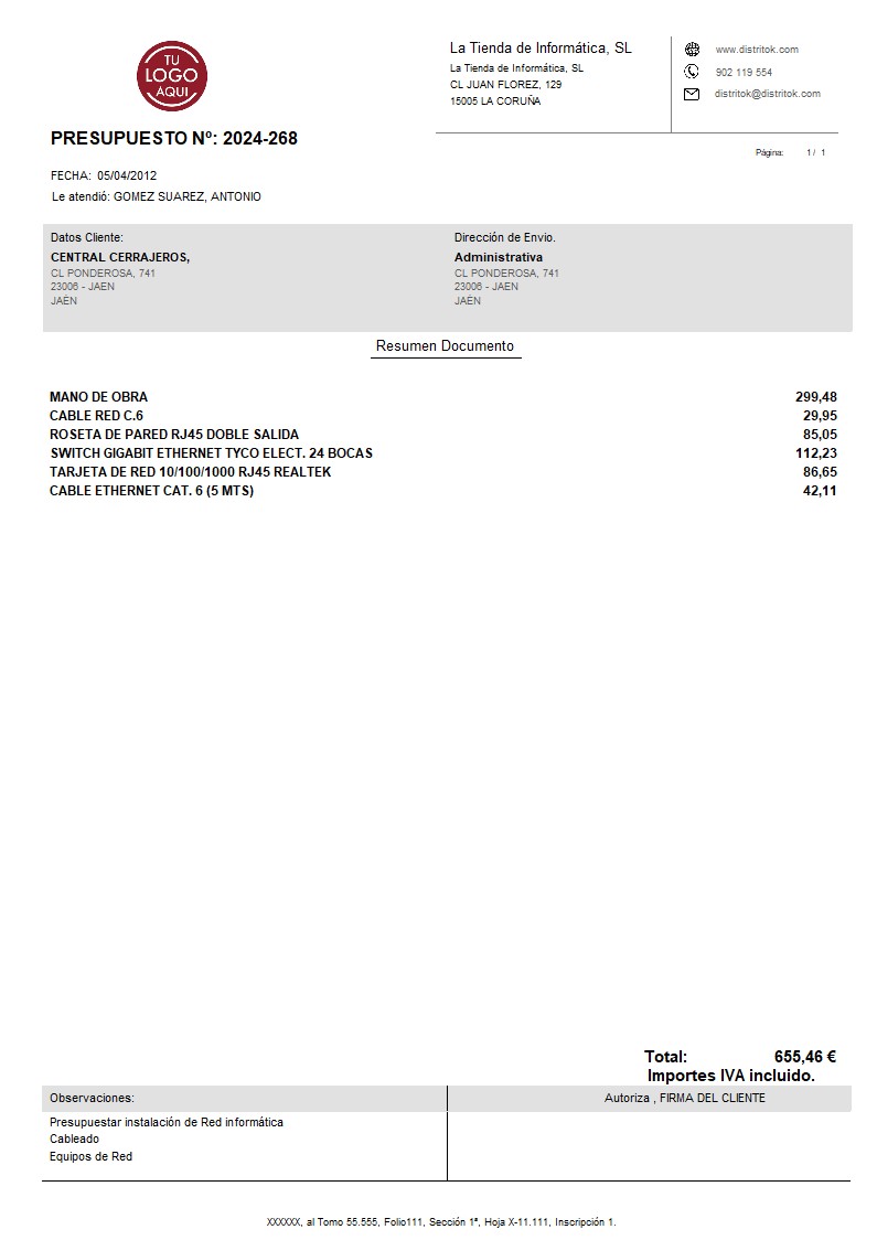 Presupuesto 07 iva incluido