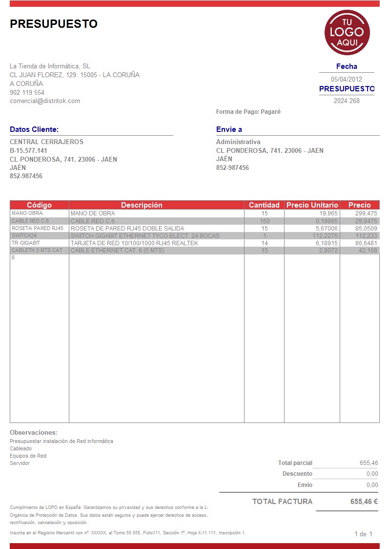Presupuesto 08 iva incluido