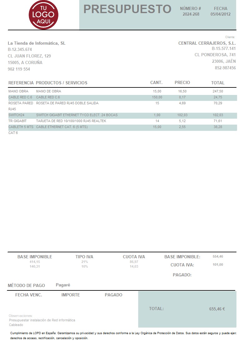 Presupuesto 10 generico