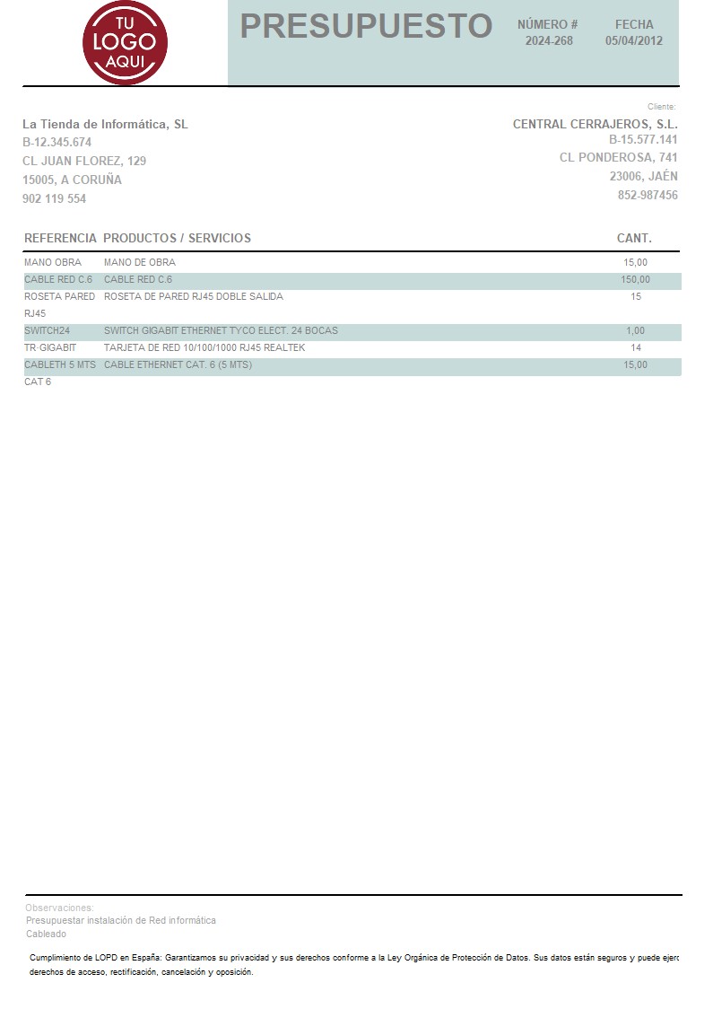 Presupuesto 10 sin valorar