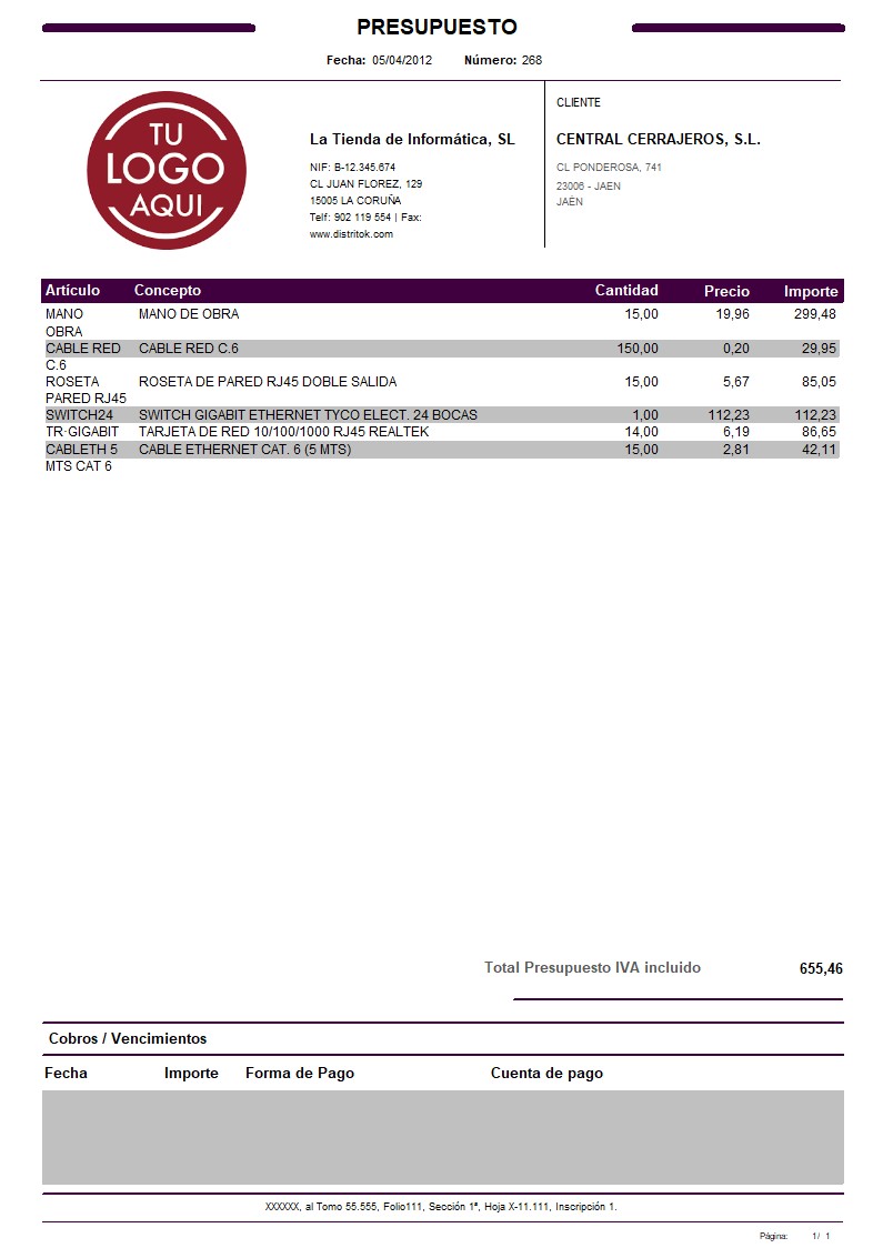 Presupuesto 11 iva incluido