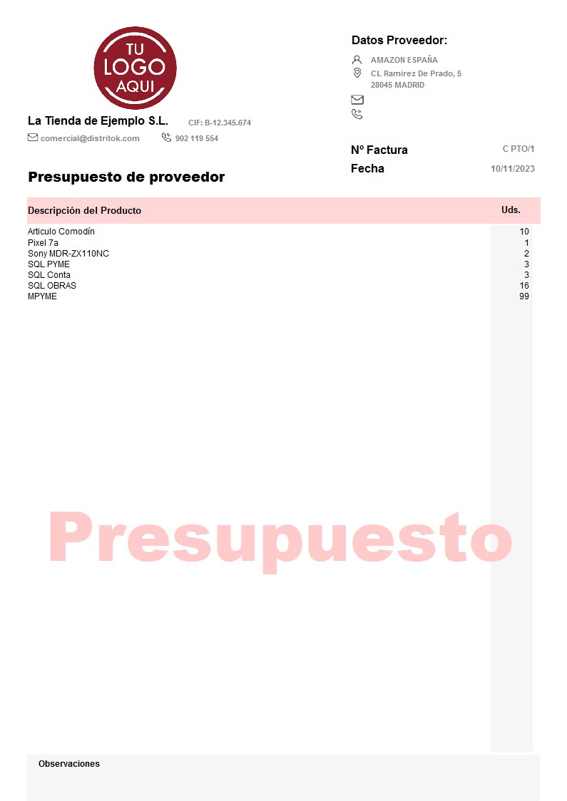 Presupuesto prov 03 sin valorar
