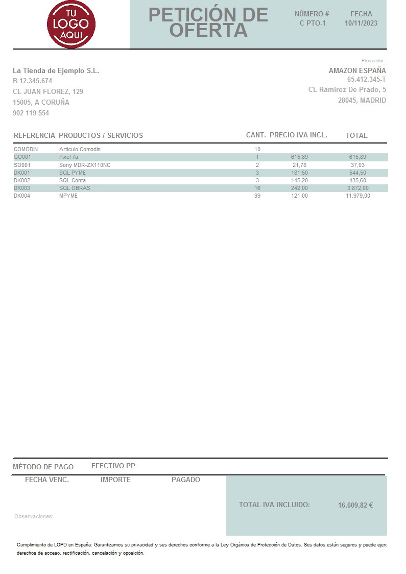 Presupuesto prov 10 IVA Incluido